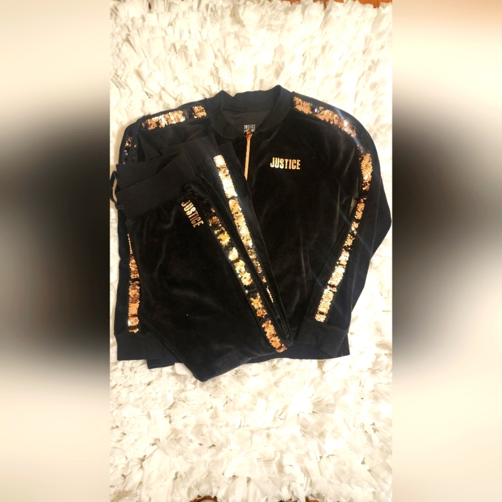 Justice soft,black velvet with rose gold sequence size 14-16